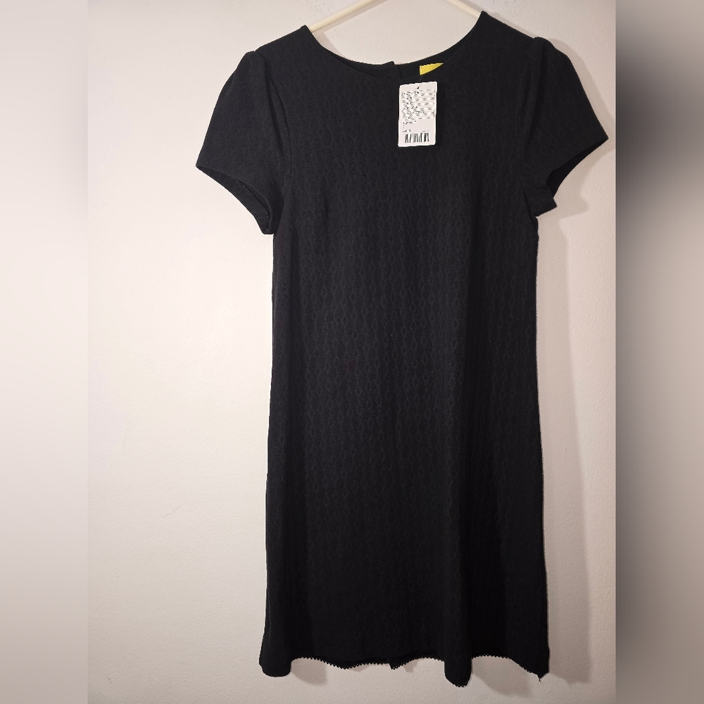 Anthropologie Maeve Black Cap Sleeve Diamond Textured Lined Dress size Small